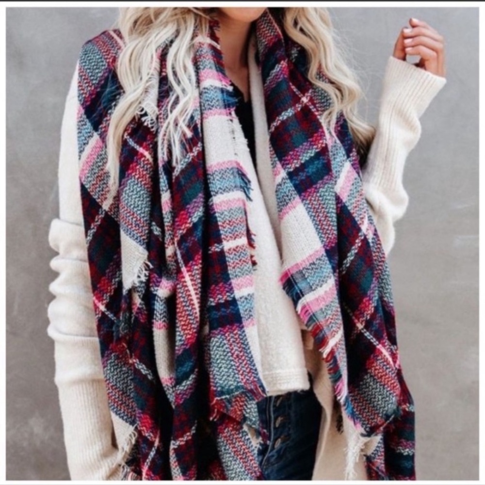 FINAL FEW | Fuchsia soft plaid blanket scarf